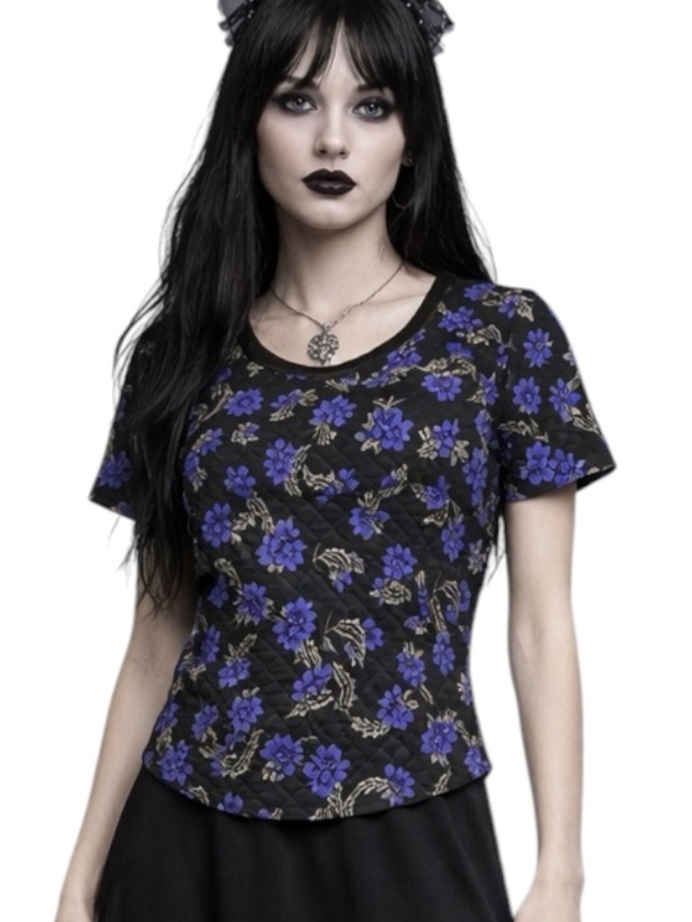 PJK Silk Leather Quilted Black Purple Floral Top M Whimsigoth Dark Fairy